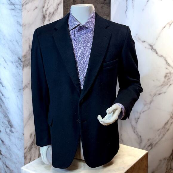 Vintage Stripling & Cox Blazer Black Cashmere and Wool 2 Button Tailored ~Sz 44 - Picture 1 of 8